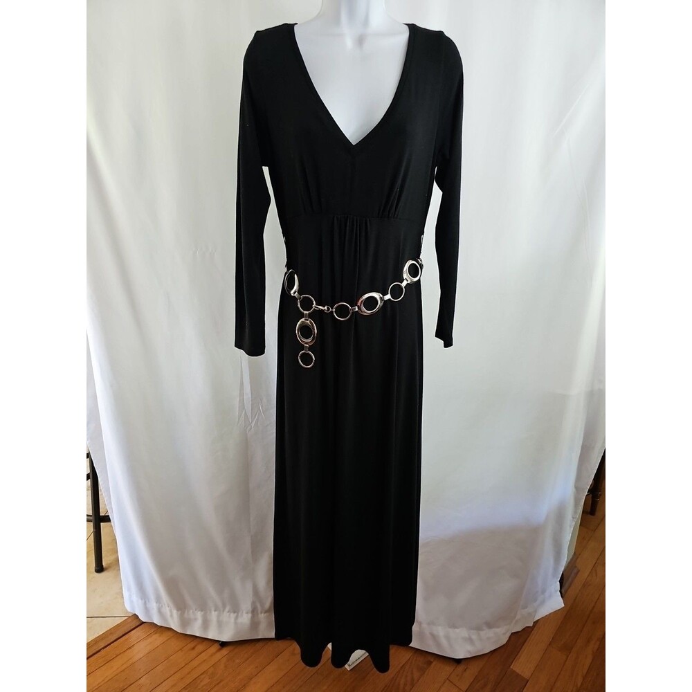 Nicole Miller Dress Women's Black Belted Hadley Ponte Knit Dress Long Sleeve Med - Picture 2 of 11